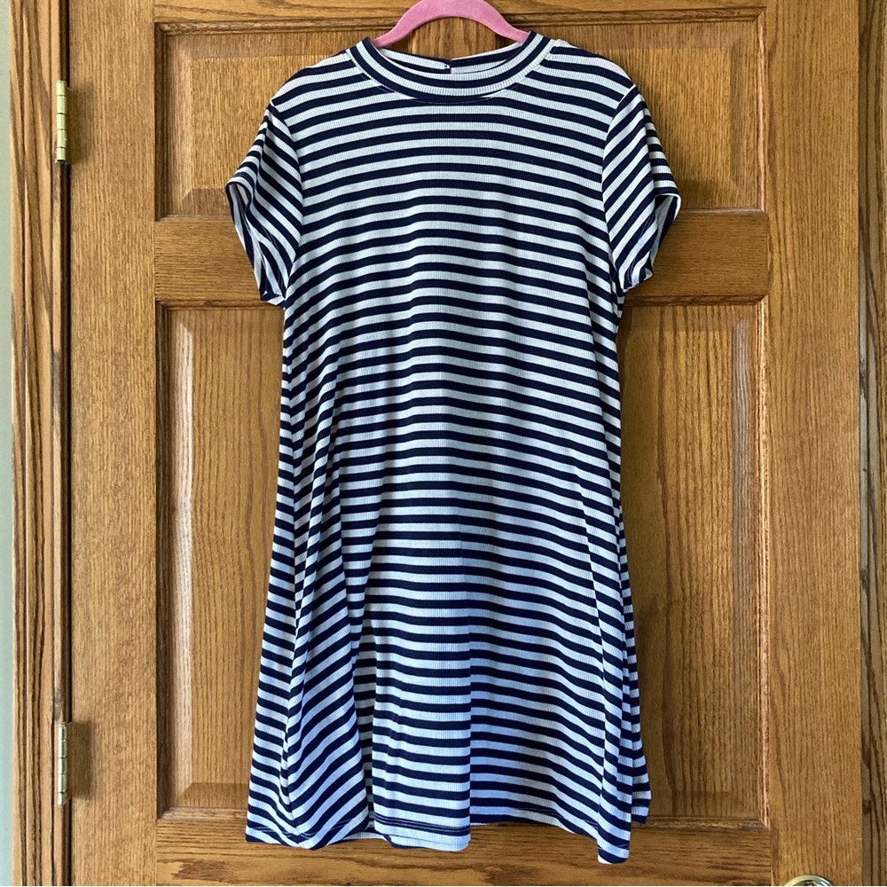 Kristin Nicole Navy Blue & White Striped Casual Ribbed Dress XL